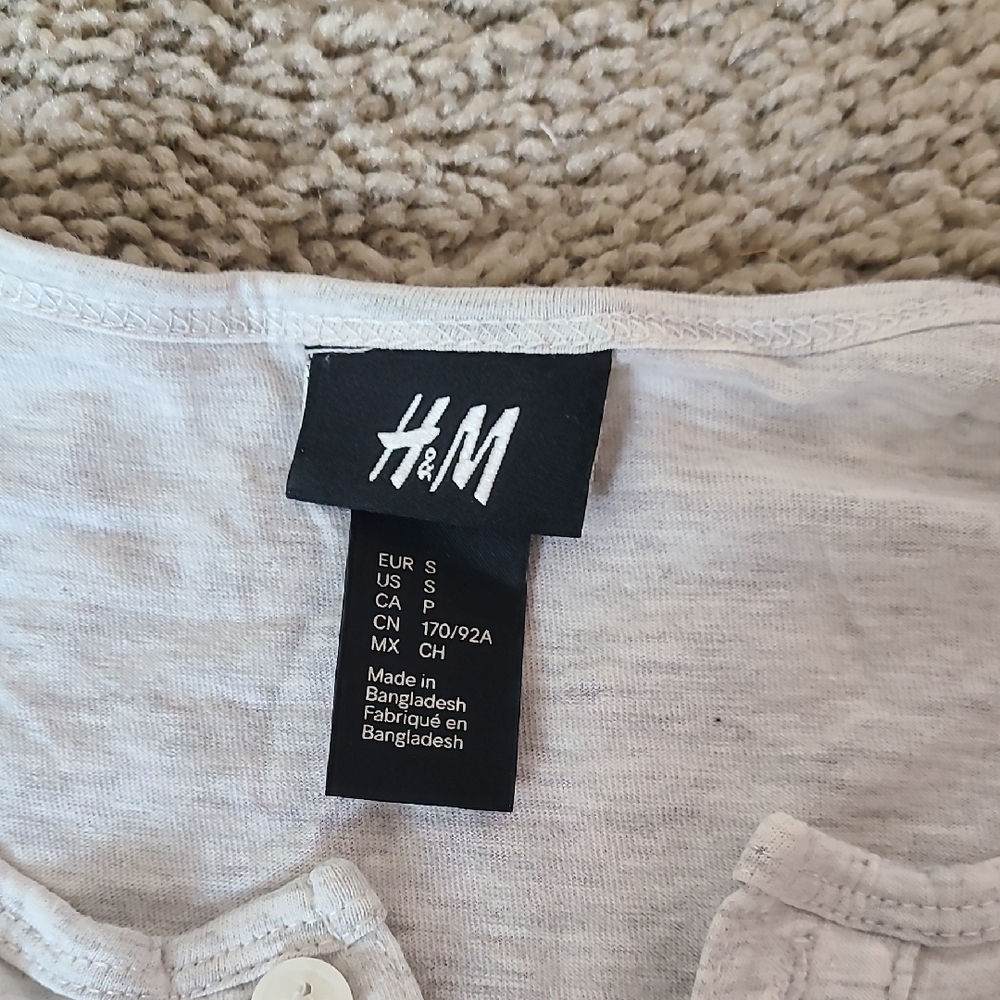 Light Gray Long Sleeve Henley Shirt Roll Up Sleeves - Picture 3 of 14